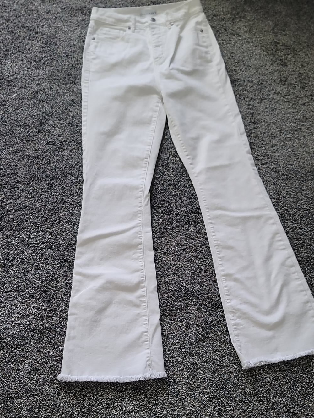 LOFT White Flare Jeans with Frayed Hem